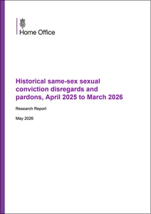 Historical same-sex sexual conviction disregards and pardons, April 2025 to March 2026