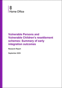Vulnerable Persons and Vulnerable Childrens resettlement schemes: Summary of early integration outcomes