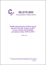 Census 2011: Health expectancies at birth and at age 65 in the UK, based on 2011 census health and disability prevalence data: 2010 to 2012