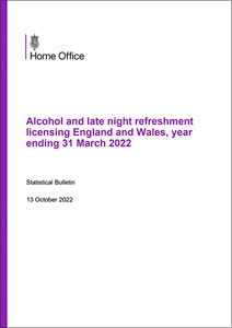Alcohol and late night refreshment licensing England and Wales, year ending 31 March 2022
