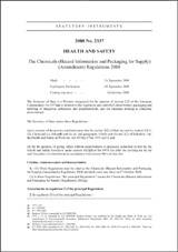 SI 2337 2008 The Chemicals (Hazard Information and Packaging for Supply) (Amendment) Regulations 2008